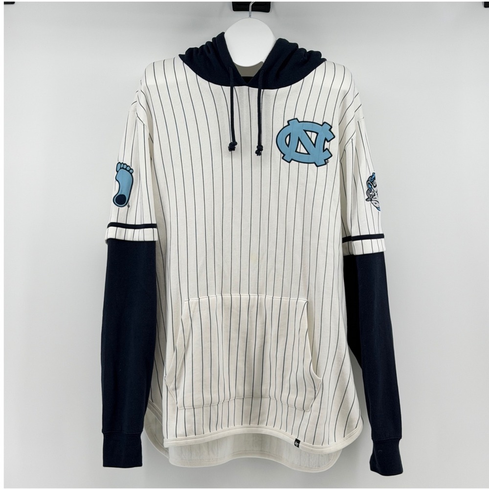 47 Brand UNC Tar Heels Hoodie Mens XL White Navy Pinstripe Baseball Jersey Style